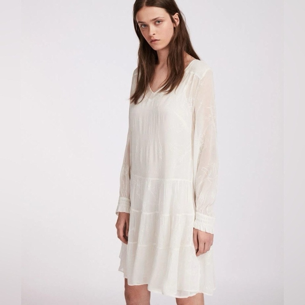 All Saints Chalk White Abelie Verity Size S Chiffon Embroidered Tunic Dress